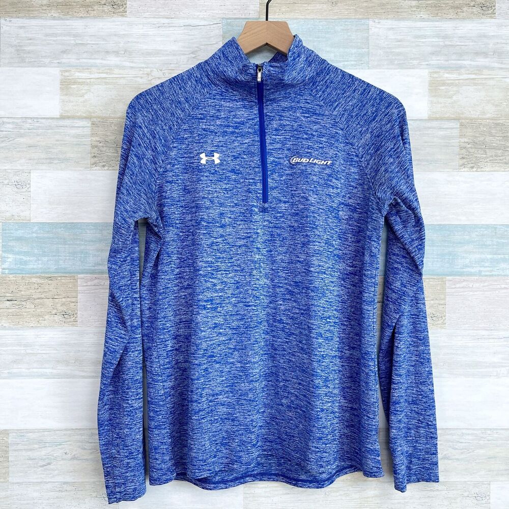 Bud Light Under Armour Loose 1/4 Zip Pullover Blue HeatGear Womens Medium